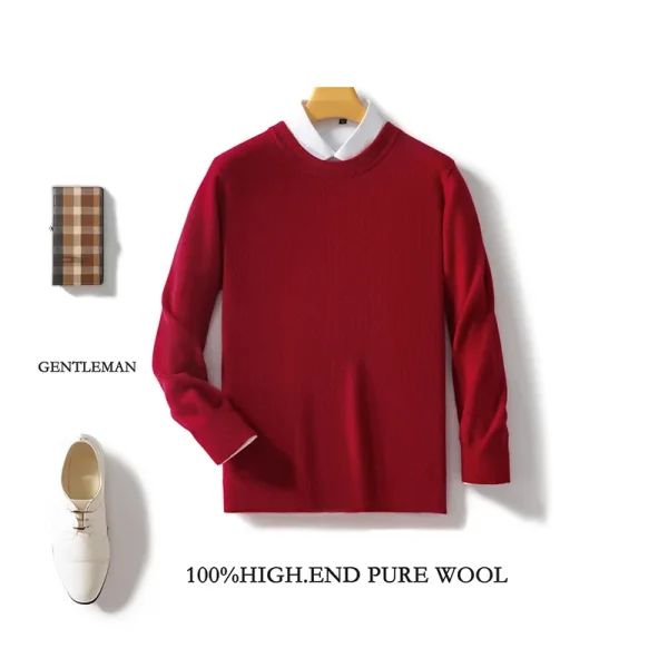 Uomo morbido 100% lana merino casual O-Collo maglione lavorato a maglia maniche lunghe pullover cashmere confortevole tinta unita abbigliamento caldo Top 5