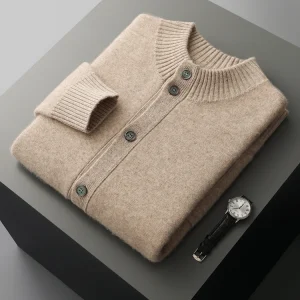 ANGEL Cappotto maglione in cashmere 100% da uomo Collo a lupetto Cardigan spesso Bottoni Smart Casual Autunno Inverno Abbigliamento in maglia di cashmere Top 1