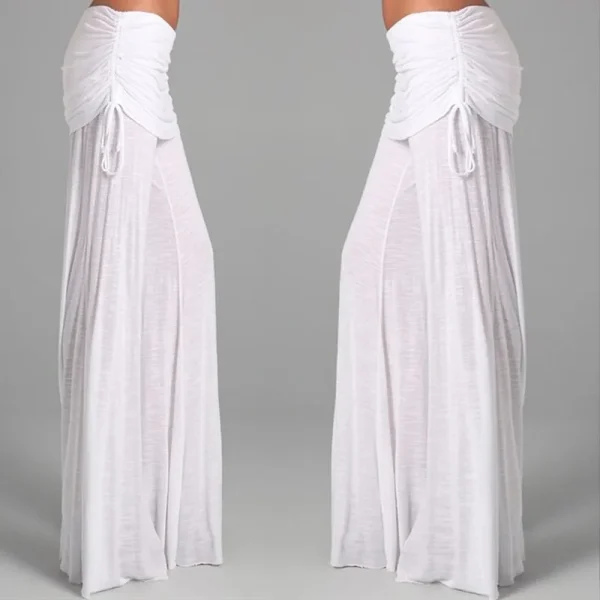 Pantaloni a gamba larga solidi alla moda per le donne pantaloni lunghi da Yoga a vita bassa da donna Casual autunnali pantaloni da ballo larghi con lacci femminili 4