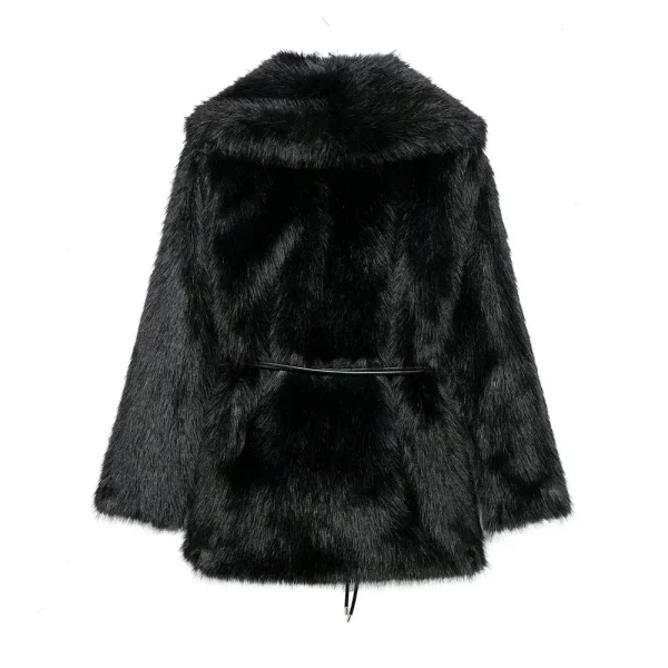 Cappotto medio lungo da donna con colletto decorativo con cintura tinta unita Cappotto ampio a maniche lunghe autunno/inverno 3