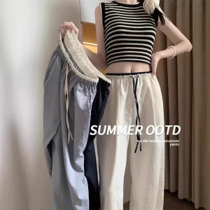 Pantaloni sportivi bianchi a gamba larga per donna Estate Nuova vita alta Casual Primavera Autunno Pantaloni Yamamoto in seta ghiacciata Stile polsino 1