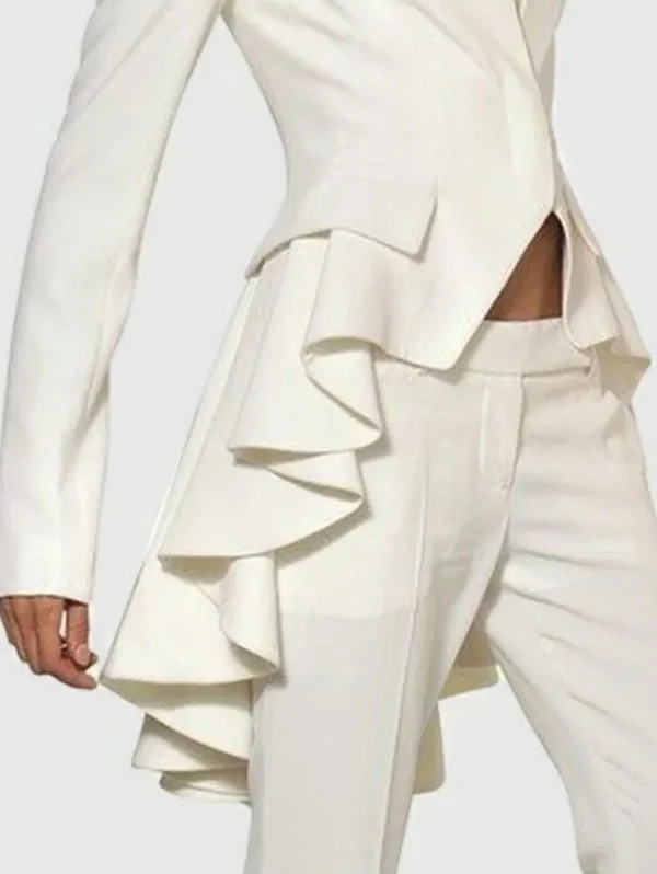 2025 Blazer Donna Autunno Primavera Manica lunga Colletto alla coreana Cappotto solido Giacche da strada sottili Blazer con coda di volant vintage Capispalla 2