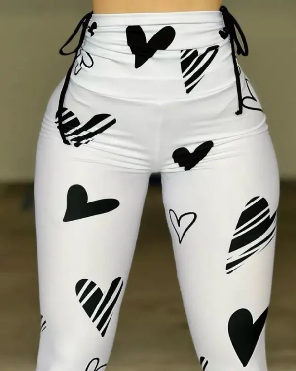 Leggings Casual a vita alta con stampa a cuore, coulisse, Scrunch, europa e America, pantaloni sportivi attillati attivi da donna quotidiana 2