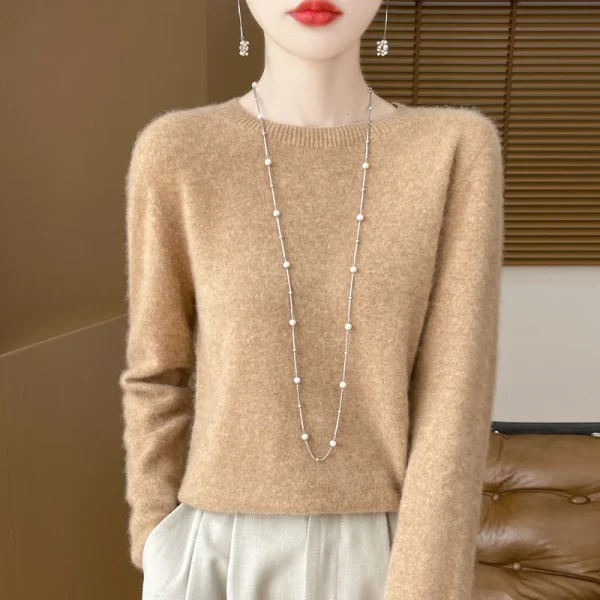 Maglione di lana merino 100% nuovo autunno inverno abbigliamento donna pullover con o-collo moda top in cashmere che tocca maglieria a maniche lunghe 2