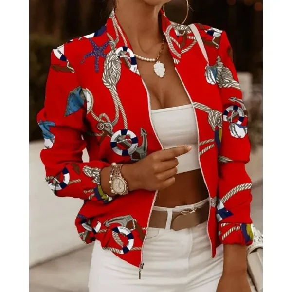 Giacca cardigan con cerniera e collo alto in tinta unita a maniche lunghe da pendolare da donna autunnale e giacca casual stampata alla moda 4