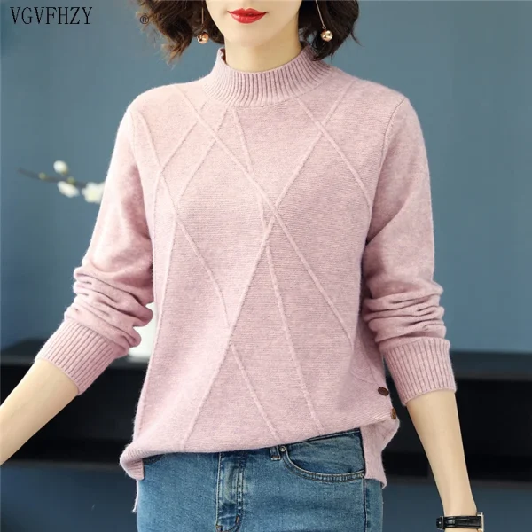 Bellissimo maglione dolcevita rosa da donna 2025 maglione pullover a maniche lunghe autunno inverno top lavorato a maglia femminile maglione da donna 2
