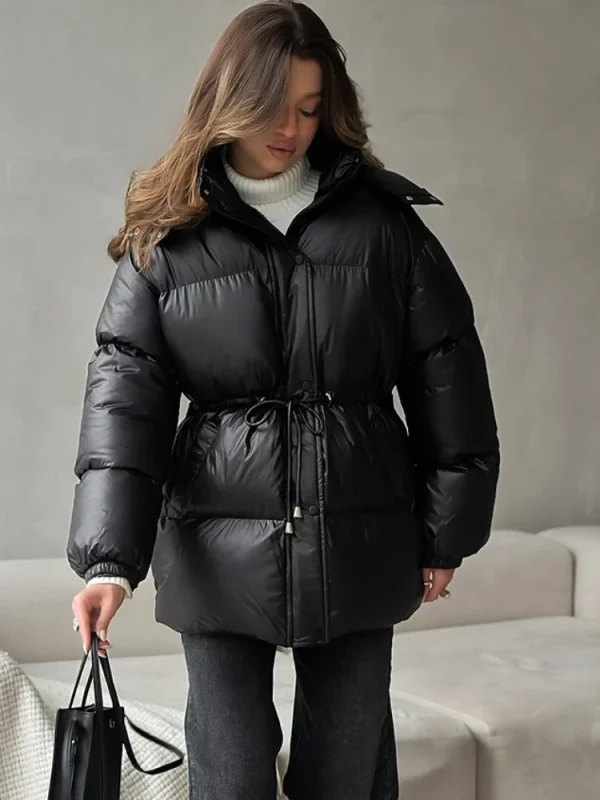 Tossy Leisure Cappotto Parker corto con cappuccio da donna con coulisse in vita caldo solido tasca con cerniera invernale maniche lunghe 2025 Cappotto Parker 4