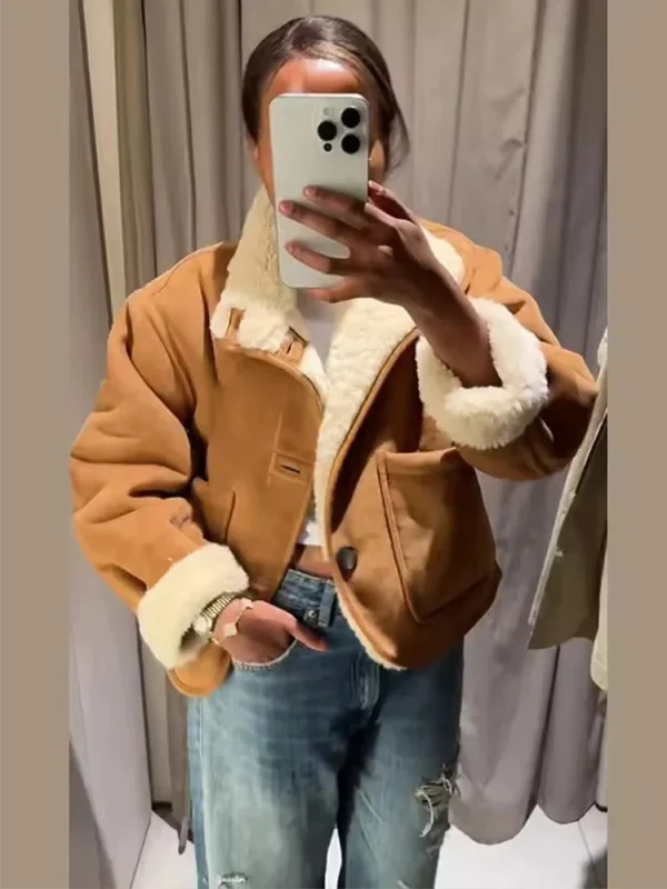 Giacca in pelle scamosciata da donna 2025 Moda autunno inverno Cappotti corti double face Giacche con bottoni a maniche lunghe Cappotto da donna per il tempo libero da strada 2