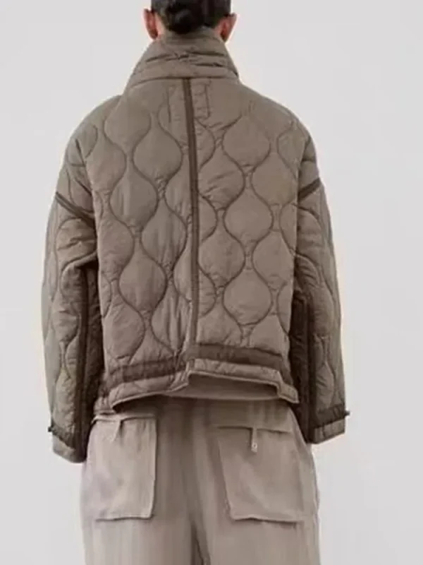 Giacca donna in cotone caldo Autunno e Inverno Colletto in piedi Manica lunga Zip frontale con bottoni Giacca Vintage 6
