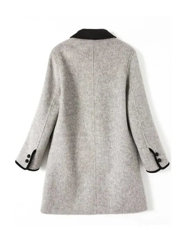 Onecozyday Cappotto doppiopetto grigio da donna Colletto dentellato Maniche lunghe Capispalla larghi 2025 Autunno Nuovi cappotti di tweed 6