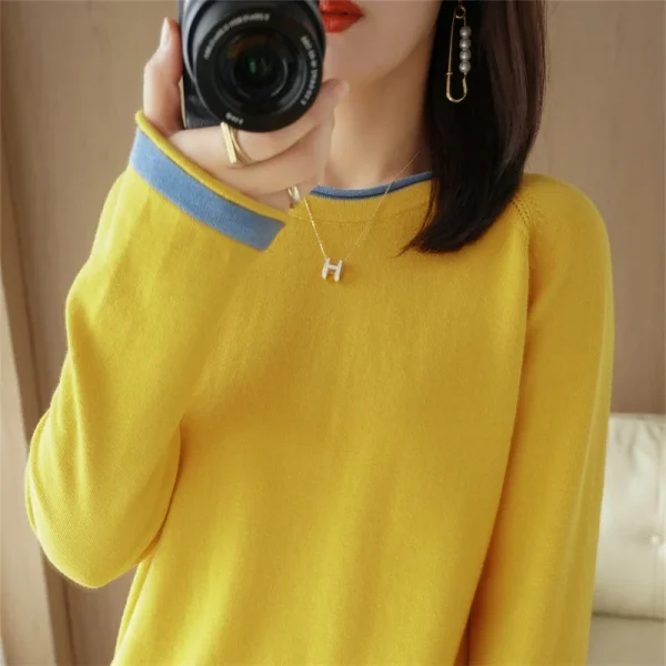 Maglieria in cotone 100% maglione girocollo da donna primavera ed estate nuova camicia con fondo in cotone e lino abbinato ai colori larghi 4