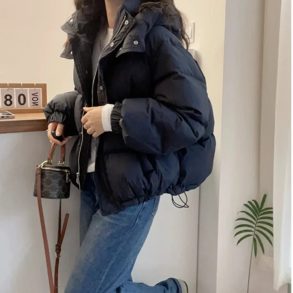 Piumino da donna Parka corto 2025 Autunno Inverno Nuova giacca coreana in cotone caldo Plus Size Capispalla Moda femminile Cappotto con cappuccio 6