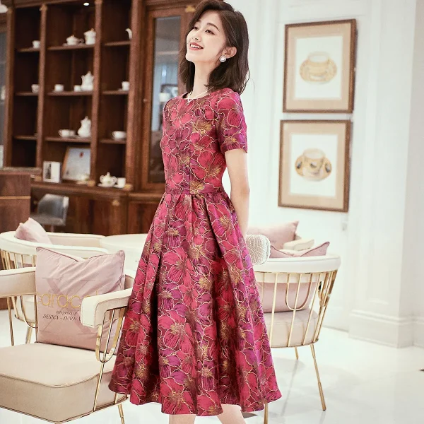 Abito jacquard autunno estate Abito da sera di Capodanno Abito a metà polpaccio stile Inghilterra Abito da festa per donna Abito da ballo HT1137 2