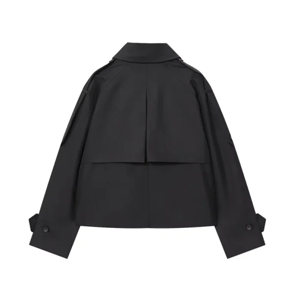 Cappotto da donna 2025 Autunno nuovo stile tinta unita manica lunga stile britannico decorativo corto giacca a vento impermeabile cappotto casual 5