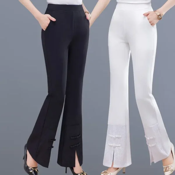 Pantaloni casual da donna Pantaloni svasati in chiffon slim fit Pantaloni da donna in raso Abbigliamento slim fit Set a vita alta Autunno Nuovo articolo W48 5