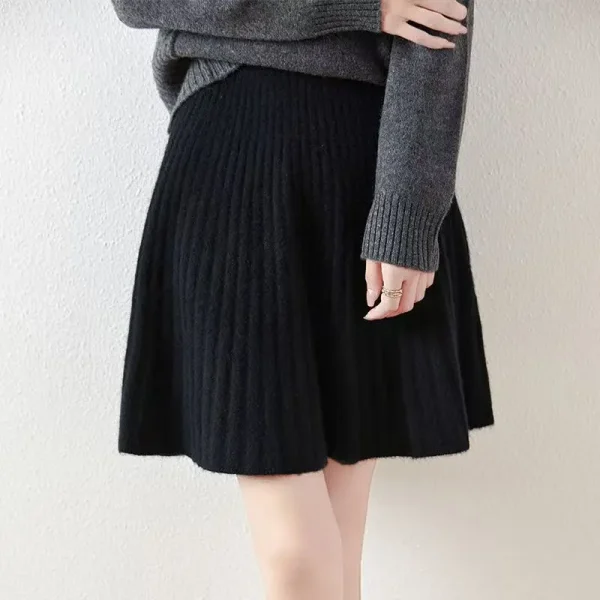 Minigonna in lana merino al 100% Gonna a pieghe lavorata a maglia in vita elastica tinta unita alla moda autunno inverno da donna coreana 2