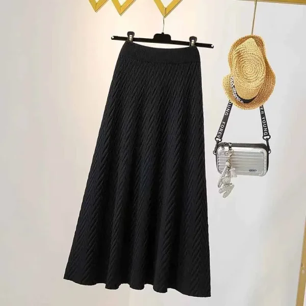 Gonne longuette a vita alta dal design coreano Donna Autunno Inverno Addensare Gonna morbida lavorata a maglia Donna Elegante trama Gonne lunghe di fascia alta 5