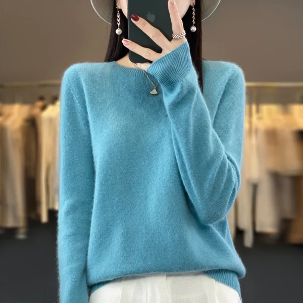 2024 moda 100% lana merino maglione pullover di cashmere O-Collo manica lunga donna maglieria autunno inverno abbigliamento Y2K top O Ling 5