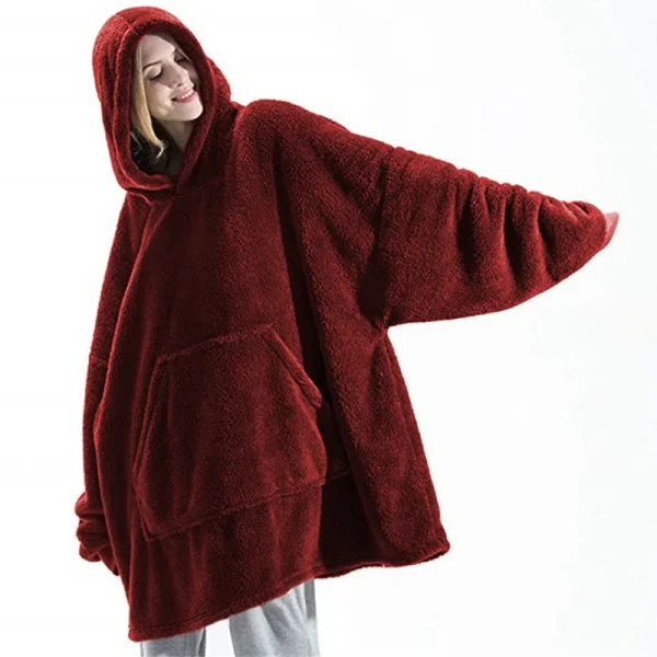 Nuovo inverno donna doppia faccia in pile con cappuccio coperta oversize grande tasca calda coppia felpe larghe abito da donna e da uomo 4