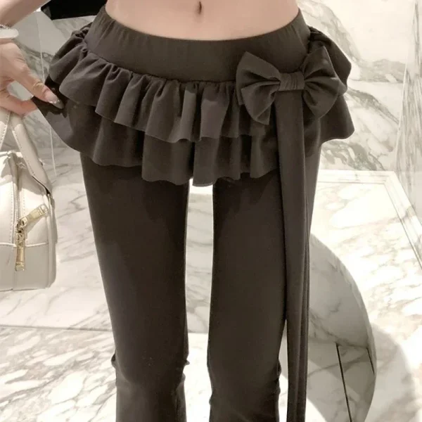 Deeptown Y2k Bow Ruffles Pantaloni a zampa d'elefante Donna Sexy Vita bassa Slim Casual Gonne Pantaloni Autunno Inverno Street Coquette Pantalones 3