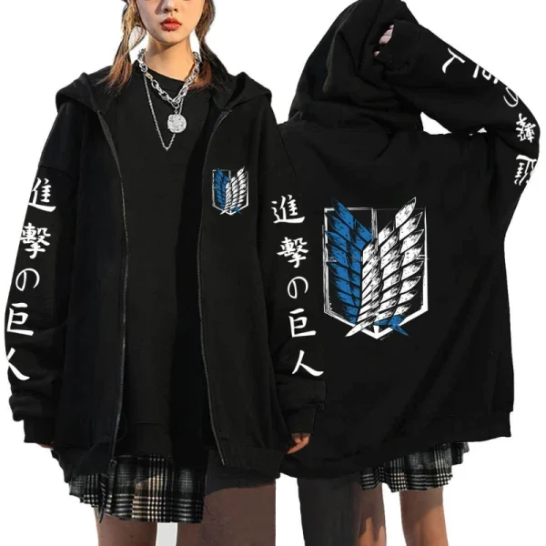 Attack on Titan Trend Felpa con cappuccio con cerniera con stampa grafica Abbigliamento casual da donna alla moda Felpe versatili in pile 5