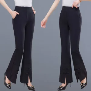 Pantaloni casual da donna Pantaloni svasati in chiffon slim fit Pantaloni da donna in raso Abbigliamento slim fit Set a vita alta Autunno Nuovo articolo W48 1