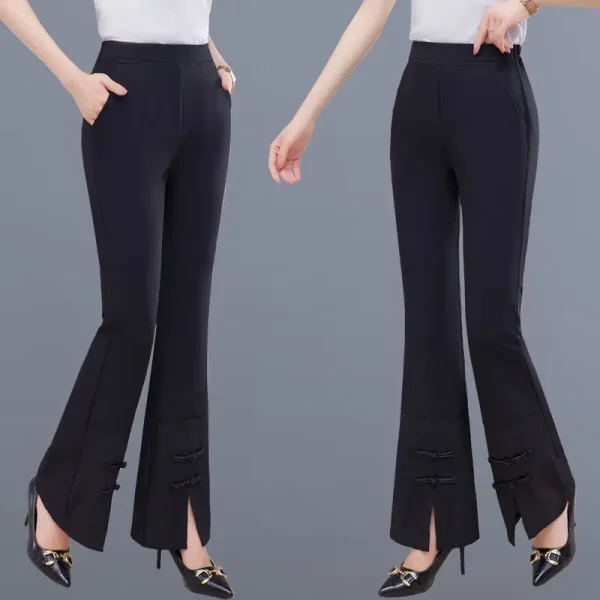 Pantaloni casual da donna Pantaloni svasati in chiffon slim fit Pantaloni da donna in raso Abbigliamento slim fit Set a vita alta Autunno Nuovo articolo W48 1