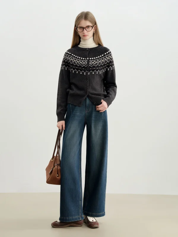 ZIQIAO 2025 Inverno Inizio autunno Nuovo arrivo Fair Isle Cardigan aperto lavorato a maglia Petite donna Maglieria di lana chic e di ispirazione vintage 3