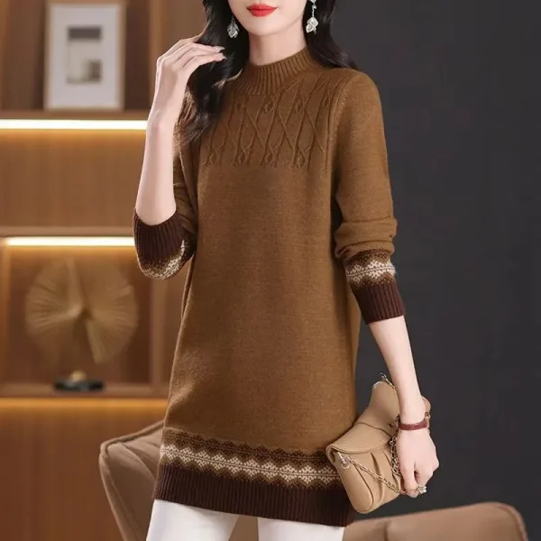 2025 Autunno Inverno Nuovo maglione lungo Donna Allentato Manica lunga Top Pullover Vestiti Casual Patchwork Maglioni Abiti Femmes 3