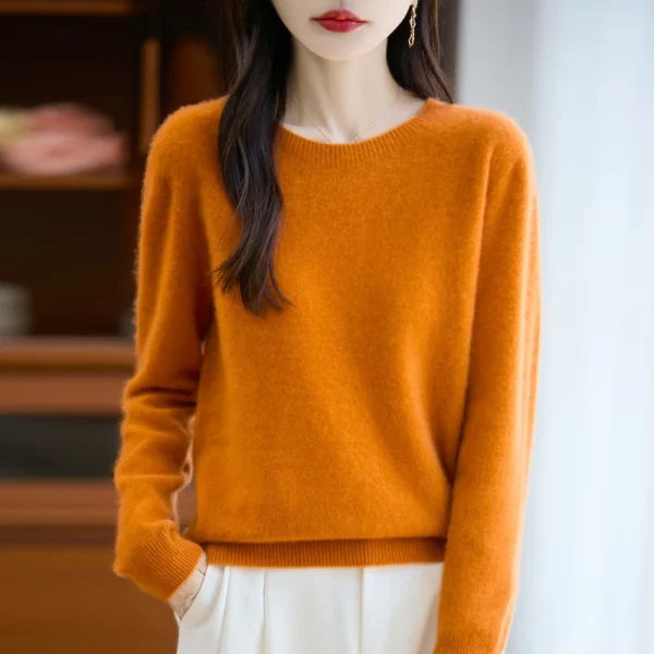 Maglione di lana merino 100% nuovo autunno inverno abbigliamento donna pullover con o-collo moda top in cashmere che tocca maglieria a maniche lunghe 3