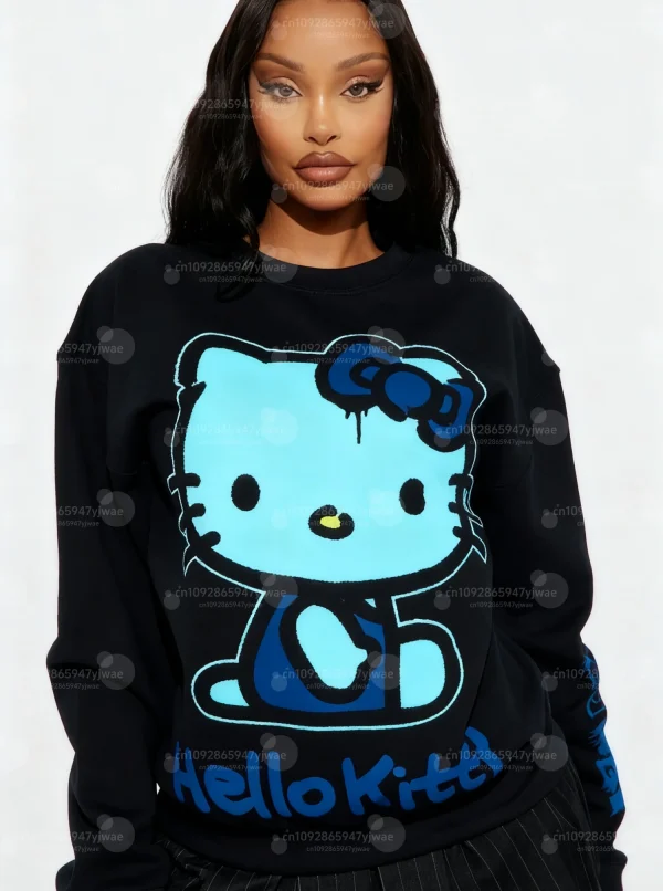 2025 Donna Autumm COLORFUL HELLO KITTY Stampa Felpa girocollo con zucca Felpa con cappuccio da donna Femmina Ragazza Top Abbigliamento donna 5