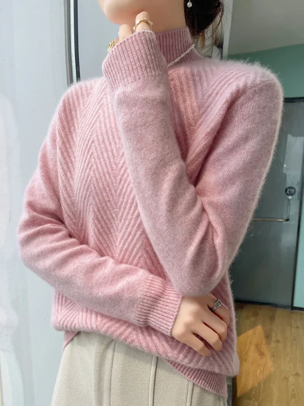 Maglione lavorato a maglia da donna 100% lana merino Maglieria Collo a lupetto Manica lunga Pullover basic Autunno Inverno Maglione di cashmere Top 6