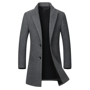 Autunno Inverno Uomo Giacche di lana Giacca a vento lunga da uomo Trench Uomo Tinta unita Colletto rovesciato Giacche da lavoro Abbigliamento 1