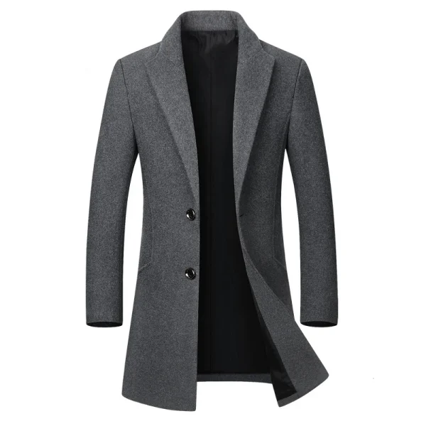 Autunno Inverno Uomo Giacche di lana Giacca a vento lunga da uomo Trench Uomo Tinta unita Colletto rovesciato Giacche da lavoro Abbigliamento 1