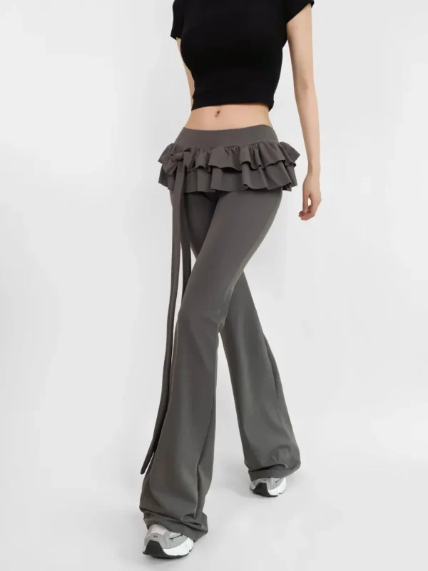 Deeptown Y2k Bow Ruffles Pantaloni a zampa d'elefante Donna Sexy Vita bassa Slim Casual Gonne Pantaloni Autunno Inverno Street Coquette Pantalones 4