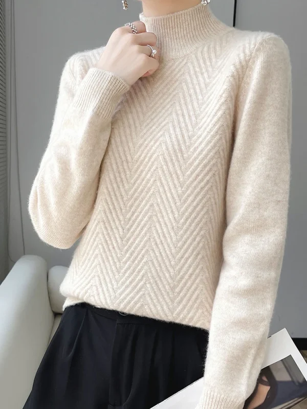 Maglione lavorato a maglia da donna 100% lana merino Maglieria Collo a lupetto Manica lunga Pullover basic Autunno Inverno Maglione di cashmere Top 3