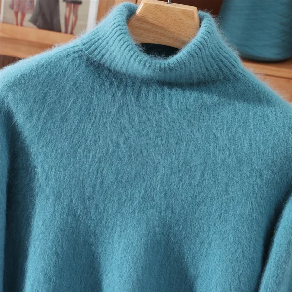Maglione in cashmere visone autunno e inverno Maglione pullover a collo alto da donna Cappotto in lana con fondo ampio Caldo taglie forti 6