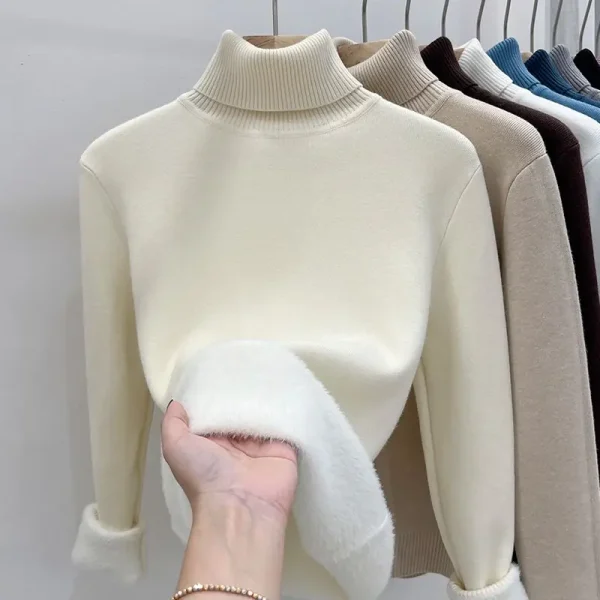 2024 Dolcevita Maglione invernale Donna Elegante Addensare Foderato in velluto Caldo Sueter Pullover lavorato a maglia Slim Top Jersey Maglieria Maglione 5