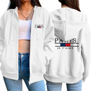 Cappotto con cappuccio da donna Cappotto con cerniera con stampa per la casa Felpa casual quotidiana all'aperto Jogging Donna Top Abbigliamento Moda Streetwear 1