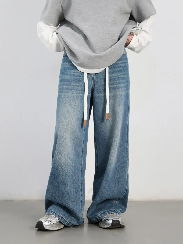CHIC VEN Pantaloni in denim da donna Solid Loose Casual Retro Jeans con coulisse Pantaloni femminili a gamba dritta Primavera Autunno 2025 3