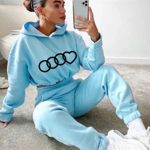 Tuta da donna Casual Felpe con cappuccio in vita Set da 2 pezzi Tuta da jogging sportiva Esercizio quotidiano Pantaloni da donna Set Abbigliamento donna 1
