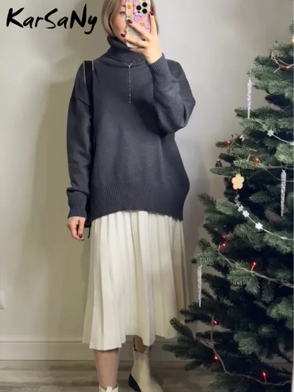 Maglioni spessi da donna Dolcevita oversize da donna Pullover bianchi caldi invernali Maglione oversize a collo alto lavorato a maglia per top da donna 3