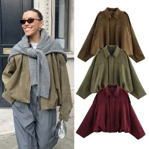 Cappotti bomber eleganti militari da donna Cappotti alla moda Colletto rovesciato Manica lunga Cappotti larghi Capispalla femminile vintage Top chic 1