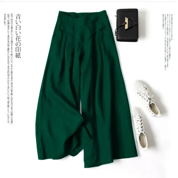 Vendita calda donna lino gamba larga pantaloni corti gonna ampia fascia elastica sottile vita dimagrante pantaloni estivi al polpaccio oversize 3