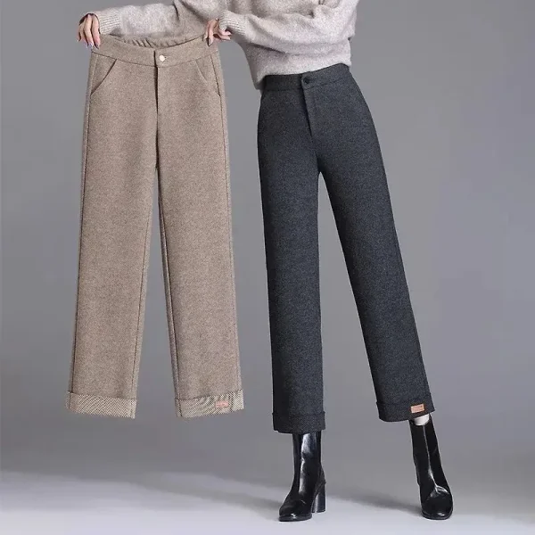 Pantaloni a gamba larga a vita alta da donna autunno inverno nuovi pantaloni di lana drappeggiati dimagranti larghi pantaloni lunghi moda femminile 3