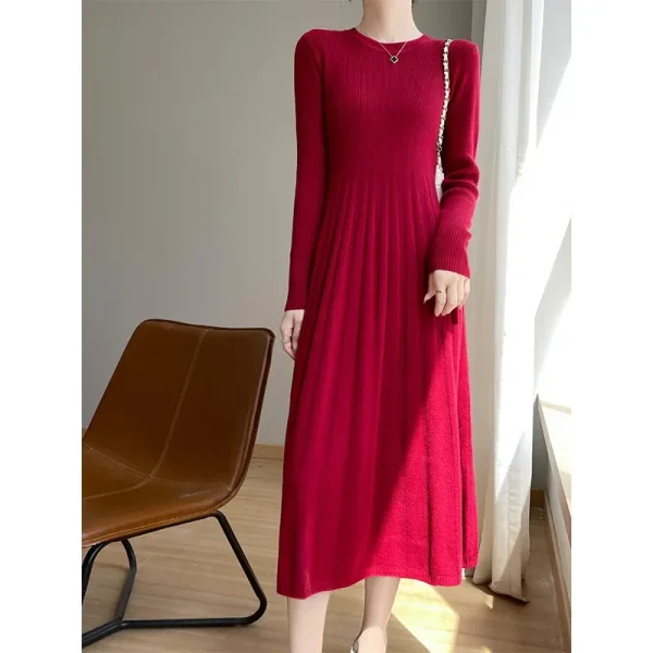 Abito da donna a maniche lunghe lavorato a maglia Abito longuette Camicia a strati base dimagrante Autunno Inverno Maglione girocollo versatile alla moda Dre 3