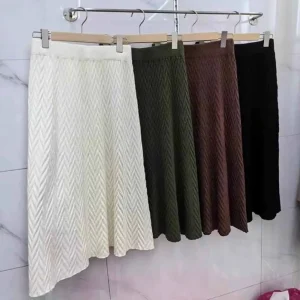Gonne longuette a vita alta dal design coreano Donna Autunno Inverno Addensare Gonna morbida lavorata a maglia Donna Elegante trama Gonne lunghe di fascia alta 1