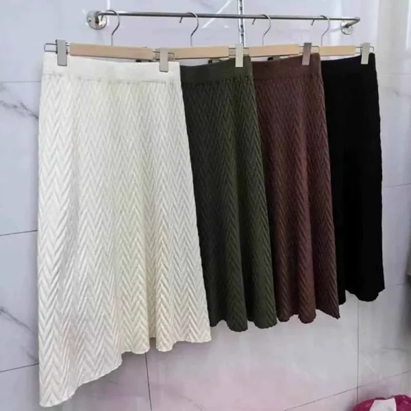 Gonne longuette a vita alta dal design coreano Donna Autunno Inverno Addensare Gonna morbida lavorata a maglia Donna Elegante trama Gonne lunghe di fascia alta 1