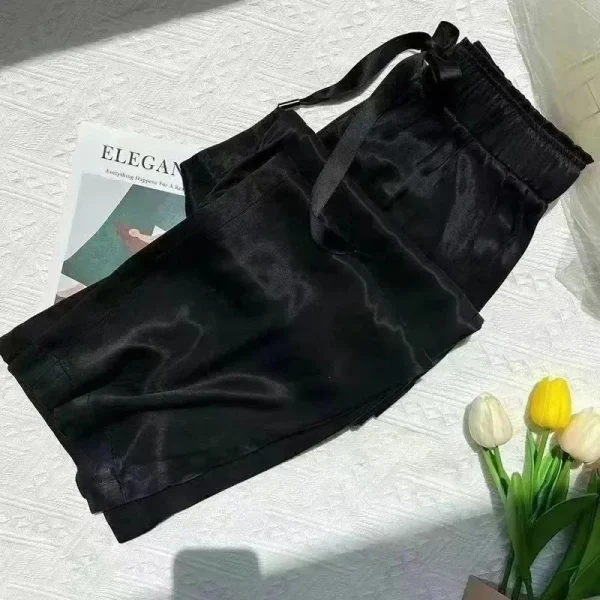 Pantaloni a gamba larga stretta in seta verde ghiaccio menta Donna Estate sottile Nuovo taglio dritto allentato Pantaloni anti-zanzara drappeggiati a vita alta 4