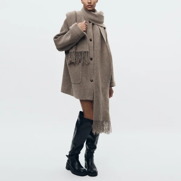 Cardigan lavorato a maglia da donna con sciarpa Giacca casual slim Manica lunga Giacca con tasca patchwork Giacca elegante da ufficio Donna Maglione Cappotto moda 2